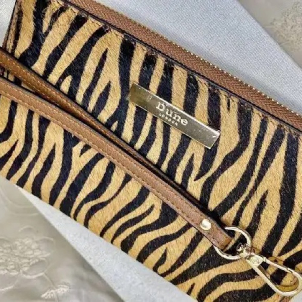 Dune London Wallet Wristlet Tiger Print Genuine Calf Hair Leather